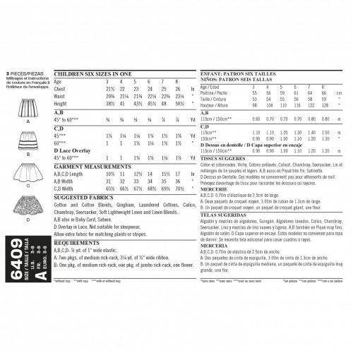 New Look Sewing Pattern 6409, Skirts for Kids, A (3-4-5-6-7-8) - Easy
