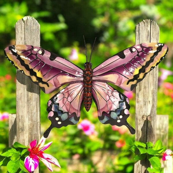 EDH Door Hardware Medium Metal Pink Butterfly Wall Art