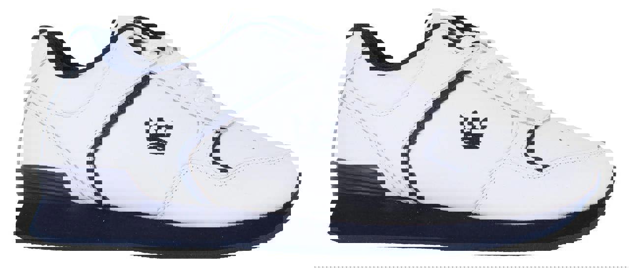 Crown King Mens/Womens Leather Lace Up/Touch Fasten Crown Green Bowls Sports Shoes Trainers, white and navy athletic footwear with black logo and cushioned sole.