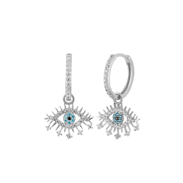 Spero London Evil Eye Earring Blue Eye Eyelash Pave Sterling Silver Earrings