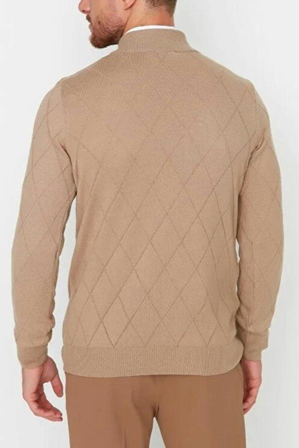 WOVCOR Slim Fit Half Turtleneck Zippered Collar Knit Men's Sweater