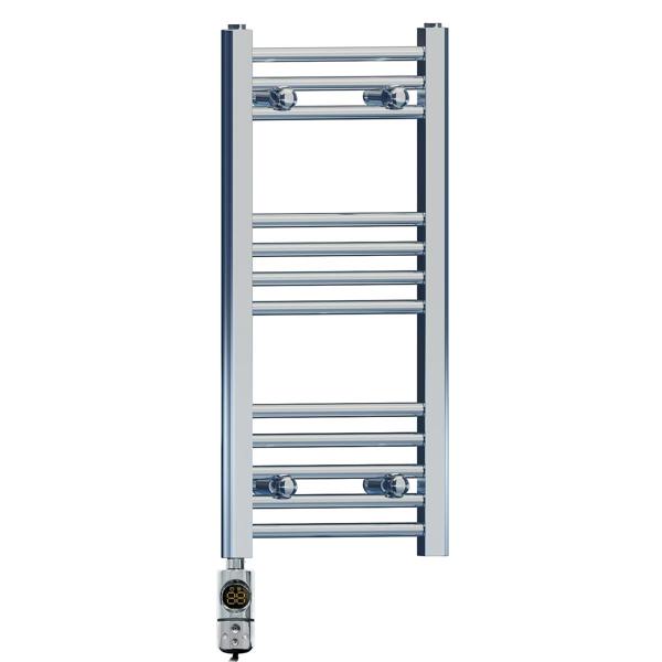 MYHOMEWARE 400 x 700 mm Chrome Electric Bathroom Towel Rail Radiator Heater With AF Thermostatic Electric Element Pre-Filled