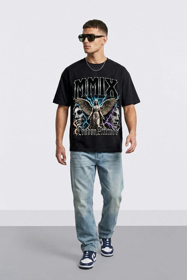 London Attitude Oversized Heavyweight Angel Graphic T-Shirt
