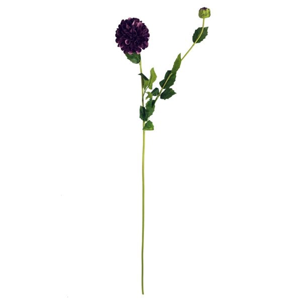 Leaf Pack of 6 x 75cm Artificial Dahlia PomPom Flower Stem Purple