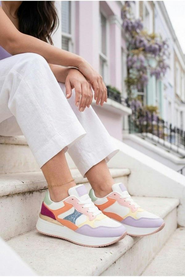 Amber Womens Chunky Platform Trainers - Pink