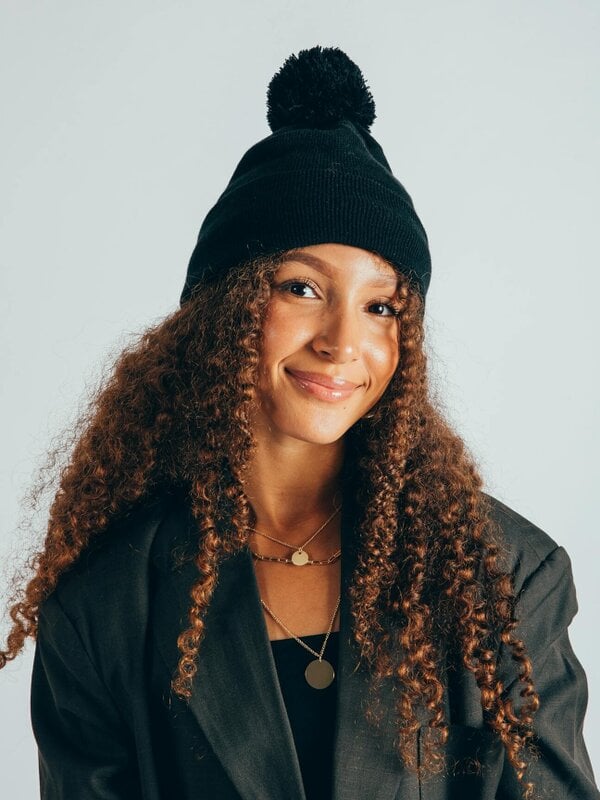 SVNX Pom Pom Beanie Hat & Nordic Knit Gloves Set in Black