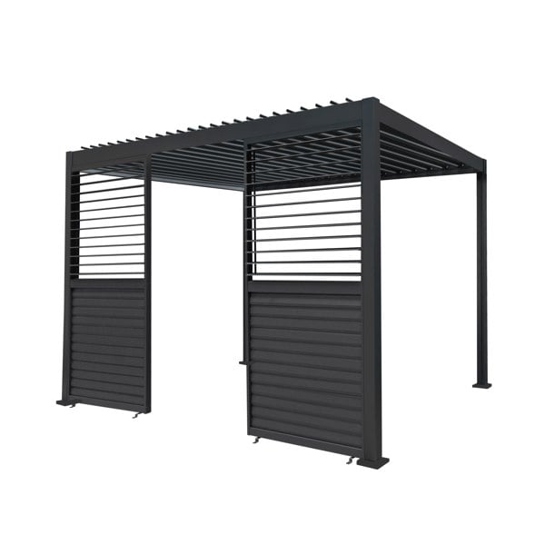 Monstershop Anthracite Aluminium Pergola With 2 x Shutter Panels - 3m x 3m