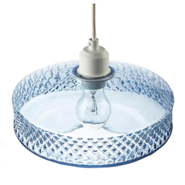 Blue Glass Pendant Lighting Shade with Strip of 3D Shaped Diamonds Image 3
