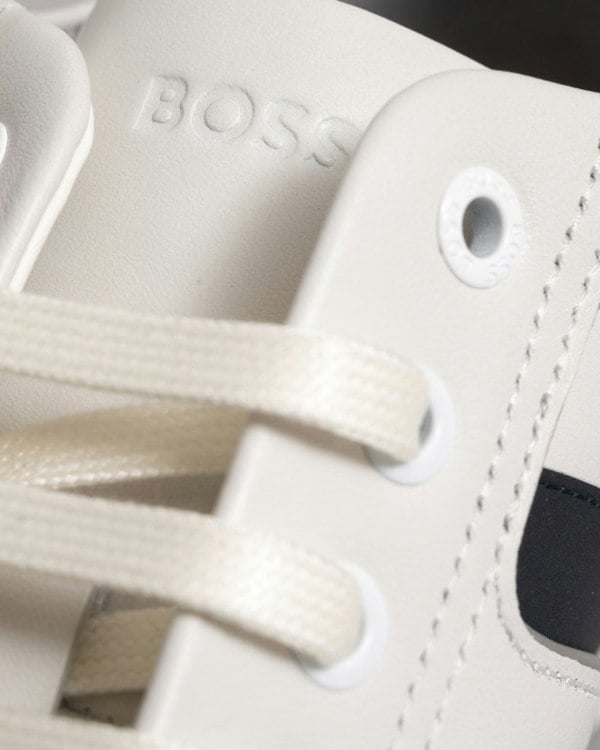 BOSS Orange Saturn Mens Low Profile Leather Trainers With Odour-Control Lining NOS - White 100