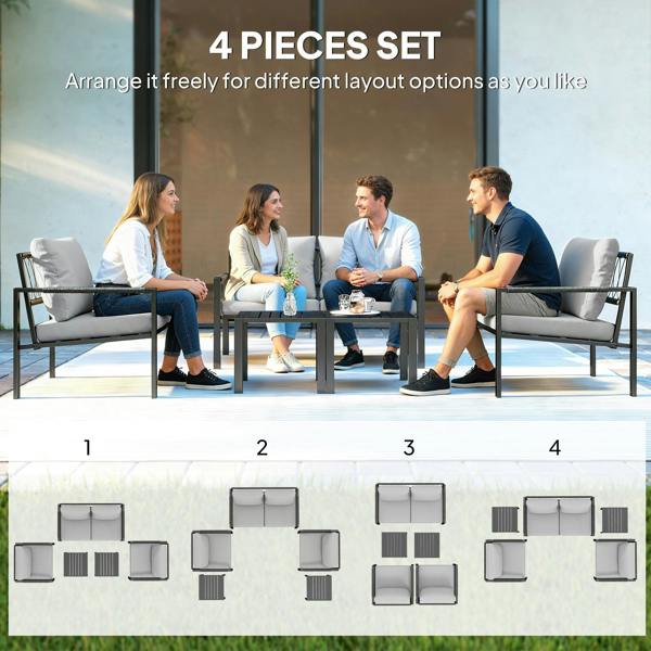 Wyld Haus Cosneri Metal Light Grey 4 Seater Garden Sofa Set with 2 Coffee Tables