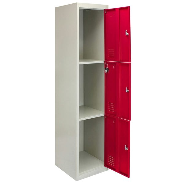 Monstershop Metal Storage Lockers - Three Doors, Flatpacked, Red
