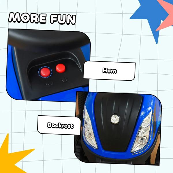 Blue toddler ride-on tractor walker with red dashboard buttons and horn on black panel
