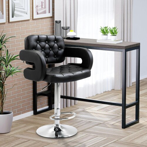 Wyld Haus Rina Faux Leather Black Adjustable Swivel Bar Stool With Armrests And Footrest