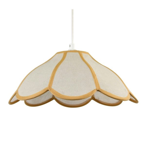 Classic Natural Linen Pendant Ceiling Shade with Taupe Cotton Trim Image 1
