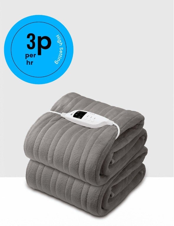 PureMate Fleece Electric Heated Throw with 9 Heat Settings Grey