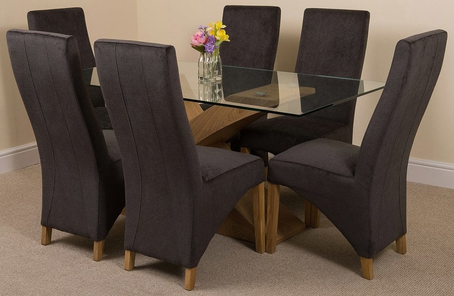 That's Furniture Valencia Oak Small Glass Dining Table & Lola Fabric Chairs