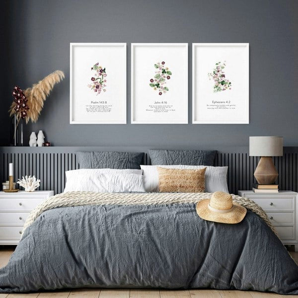 Christian religious posters for bedroom | set of 3 wall art prints