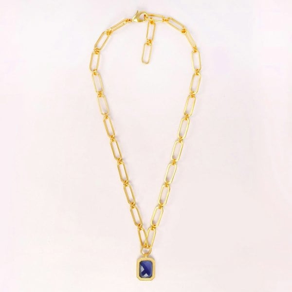 Lila Rasa Paperclip Chain Rectangular Blue Sapphire Crystal