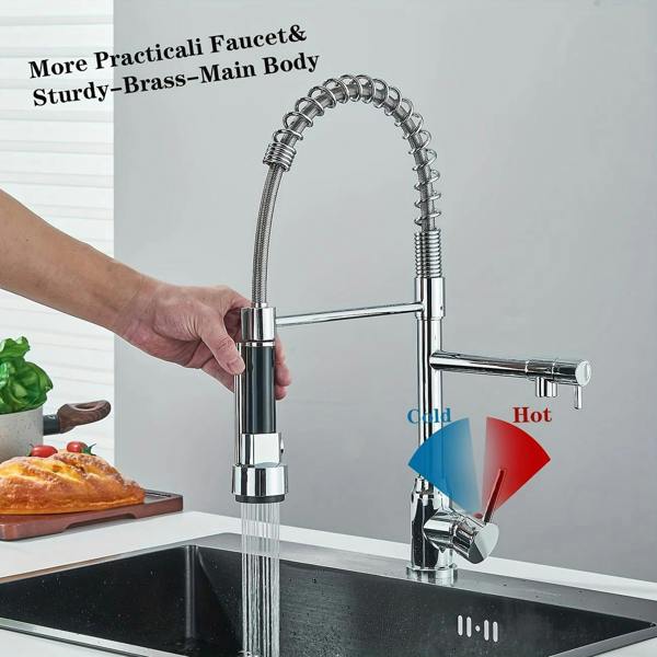 Dyzi Dual Spout Kitchen Tap Pull down Spray Head Faucet High-Pressure