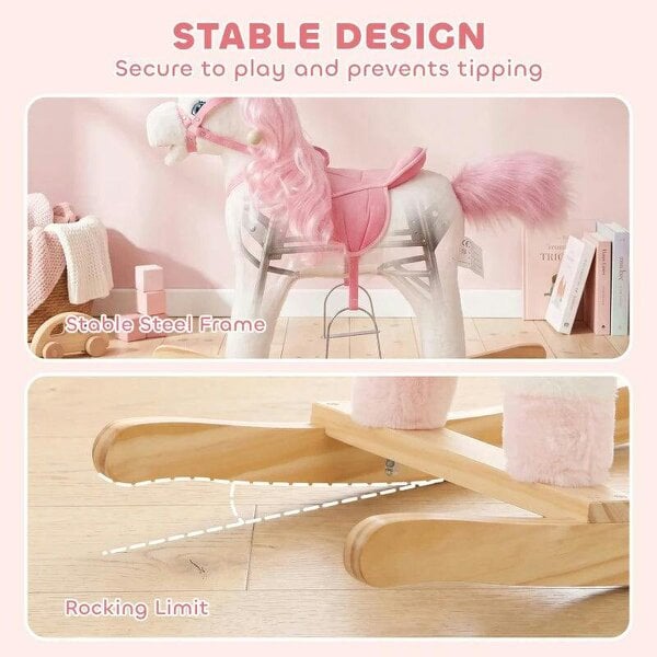 Rocking Horse, Unicorn Kids Ride on Horse with Rocking Limit, Hoofbeats, Neighing, Moving Mouth & Tail, for 1-3 Y, White