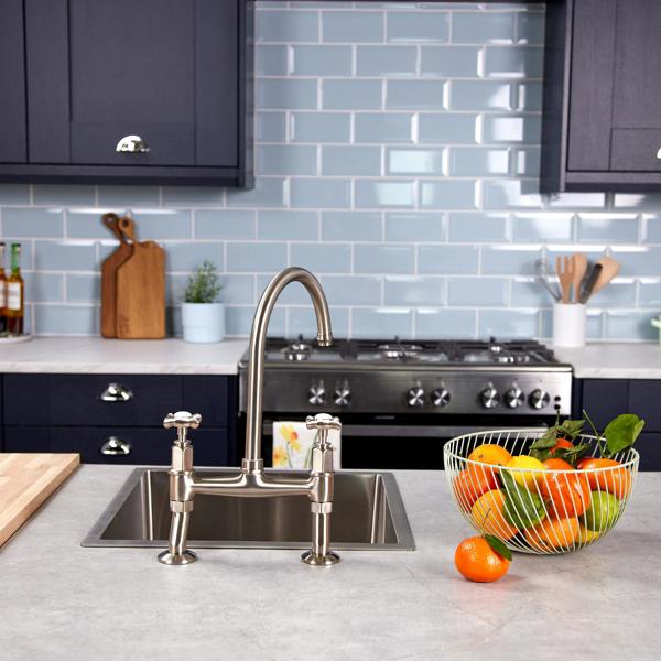 Flode Larvik | Kitchen Crosshead Bridge Mixer Tap | Pewter Finish