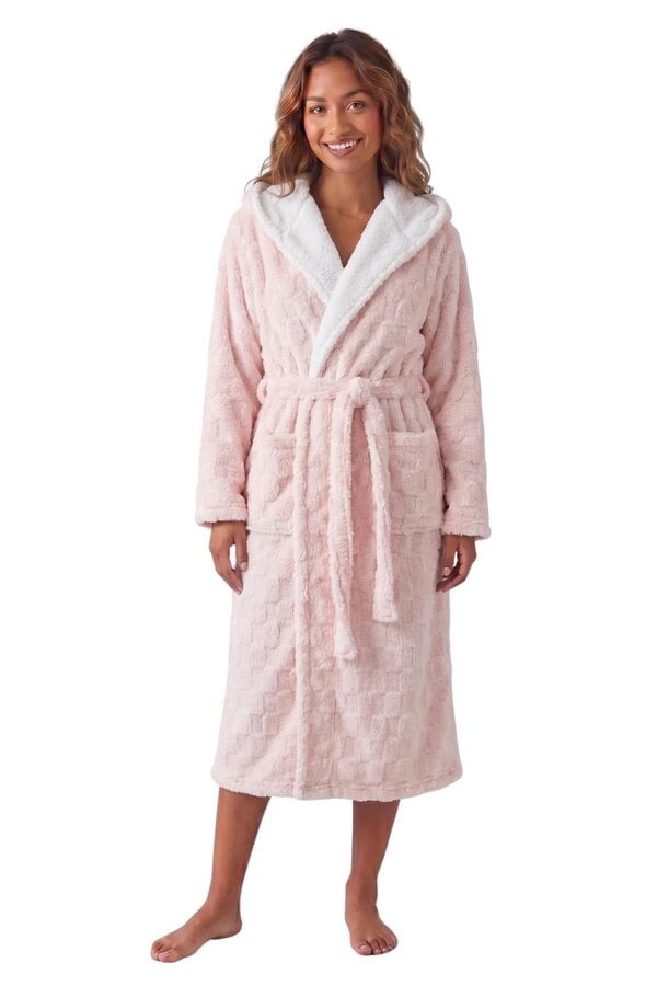 Camille Women's Super Soft Jacquard Sherpa Fleece Hooded Bathrobe