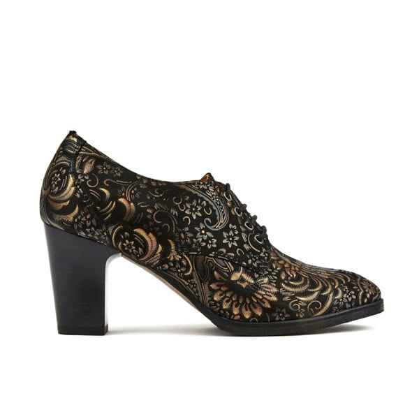 Embassy London Roulette - Gold feathers - Women's leather heeled oxford lace-up