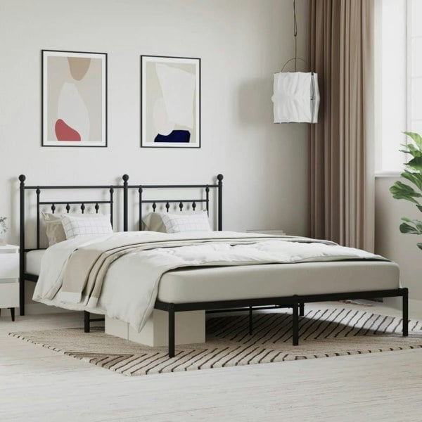Berkfield Metal Bed Frame with Headboard Black 180x200 cm