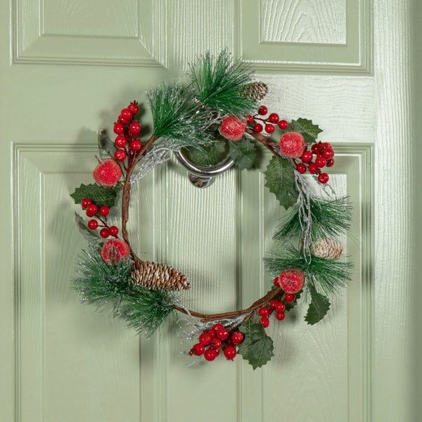 Samuel Alexander 45cm Hanging Christmas Wreath with Apples and Red Berries