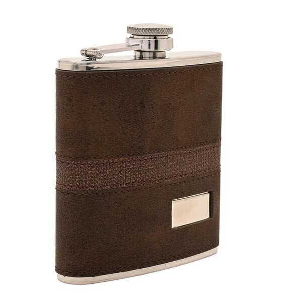 Harvey Makin 6oz Dark Brown PU Wrapped Stainless Steel Flask Set with Funnel