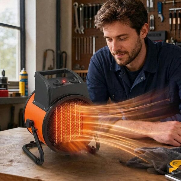 Industrial Fan Heater 5000W with Tilting, Electric Ceramic Space Heater with Adjustable Thermostat, Handle