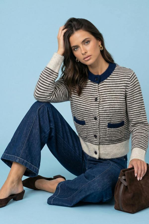 Urban Bliss Wool Blend Stripe Contrast Cardigan