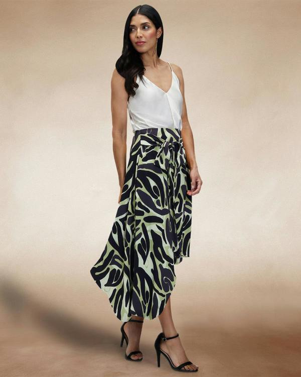 HotSquash Asymmetric Hem Skirt with Bow Ties
