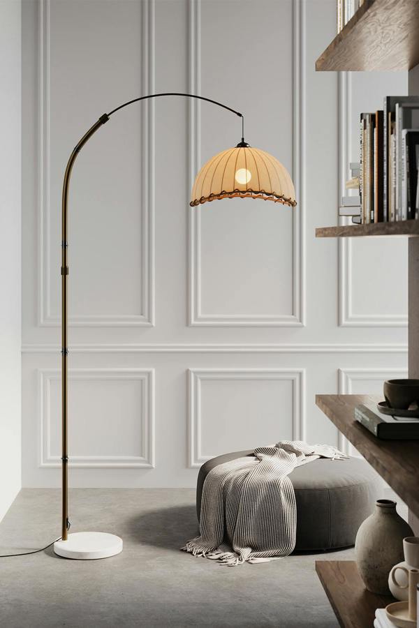 Vintage Style Floor Lamp with Fabric Lampshade and Marble Base