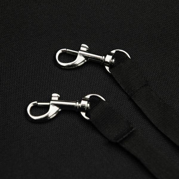 Durable black pet jogger attachment clips made of shiny metal, featuring a secure swivel design for easy leash connection