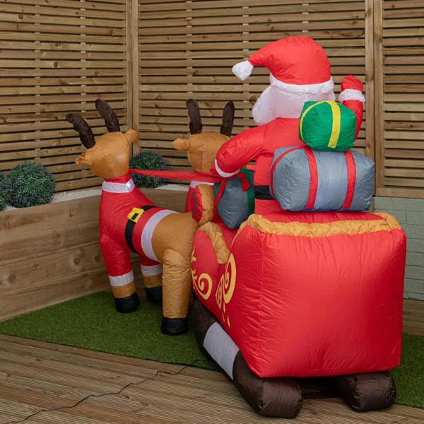 Samuel Alexander 2.4m (8ft) Light up Santa Sleigh with Reindeers Christmas Inflatable with LEDs