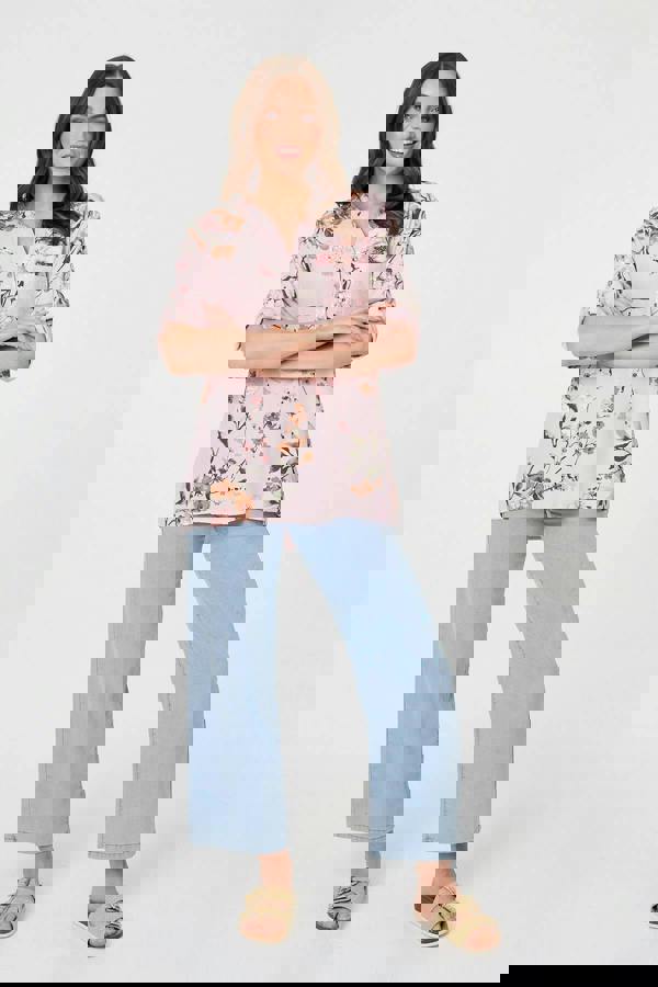 Pink | Sequin Trim V-Neck Relaxed Blouse