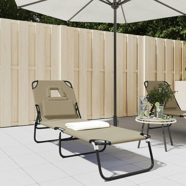 Berkfield Folding Sun Lounger Taupe Oxford Fabric&Powder-coated Steel