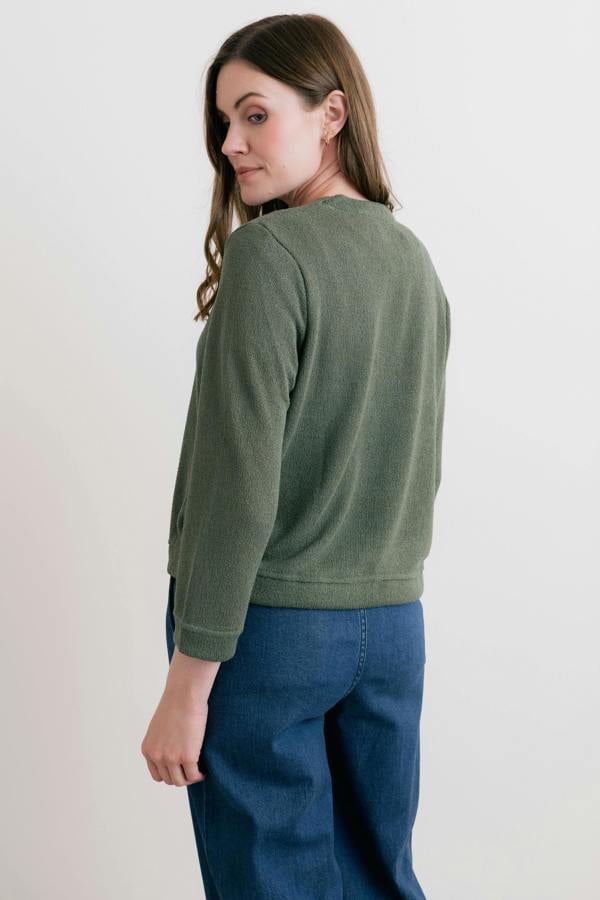 Lily & Me Shore Light Knit Cropped Cardigan Laurel Green