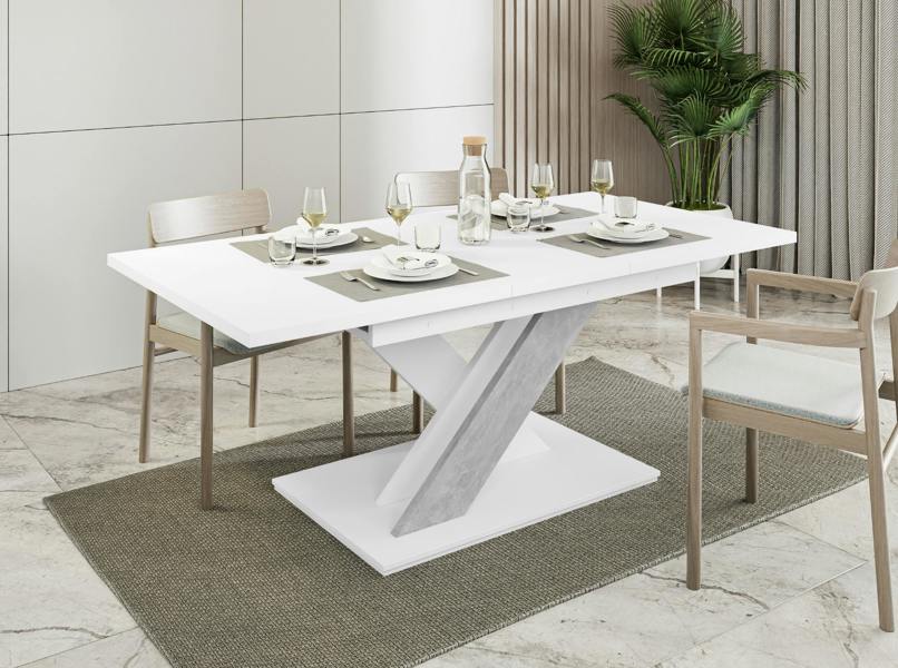 PHD Furniture BRONX Extendable Dining Table 140–180cm – White & Concrete Grey Effect