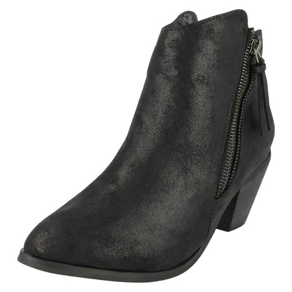 Spot On Ladies Spot On Cowboy Style Ankle Boots with Zip Detail