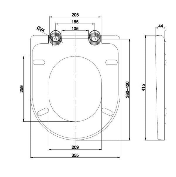 RTS D-Shape Top Fix Slow Close Wrap-Around Quick Release Toilet Seat - 350 x (380-420)