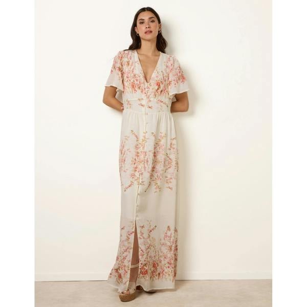 Blue Vanilla Floral Print Button Front Maxi Dress