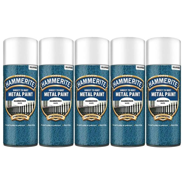 Hammerite 5X Hammerite Hammered White Spray Paint 400ml