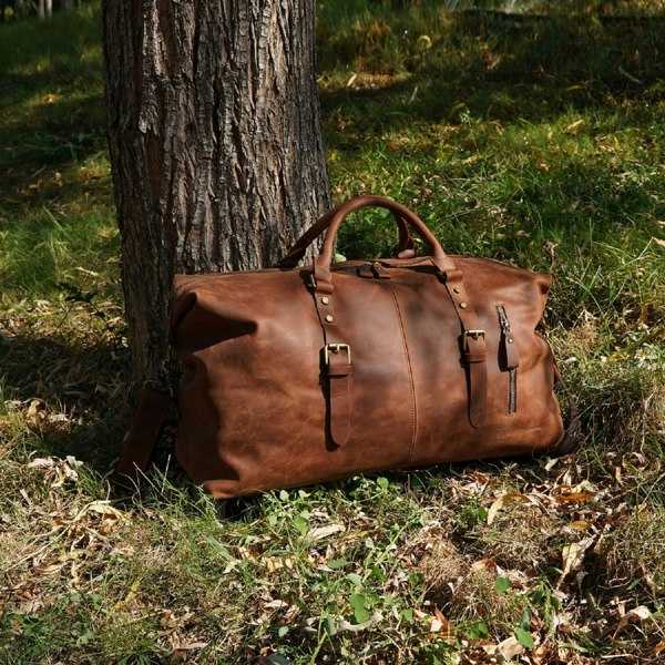 Touribag Zip Detail Genuine Leather Holdall - Brown