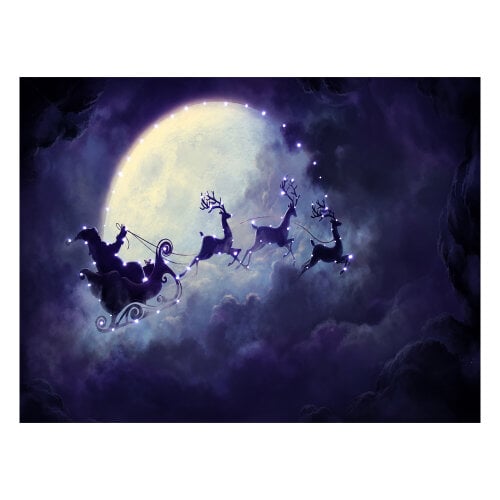 Christmas Santa Sleigh Canvas Print with LED Lights, 40 x 30cm, Stretched Wooden Frame, Battery Powered, Indoor Decoration