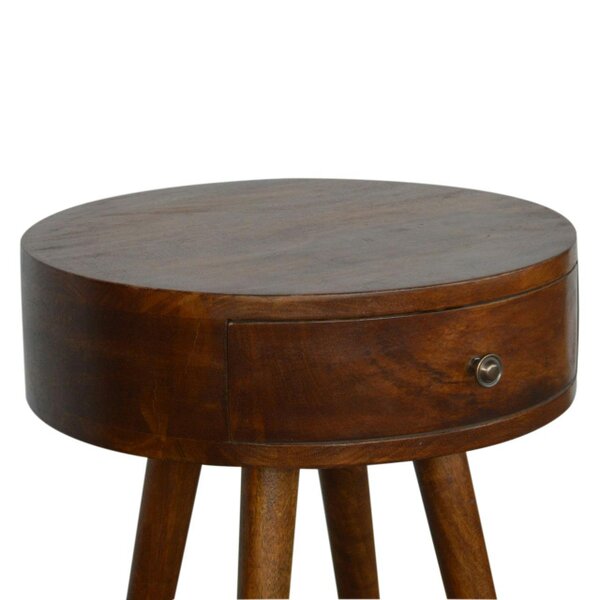 Wyld Haus Shoreham Nordic Chestnut Mango Wood Round Bedside Table with Drawer