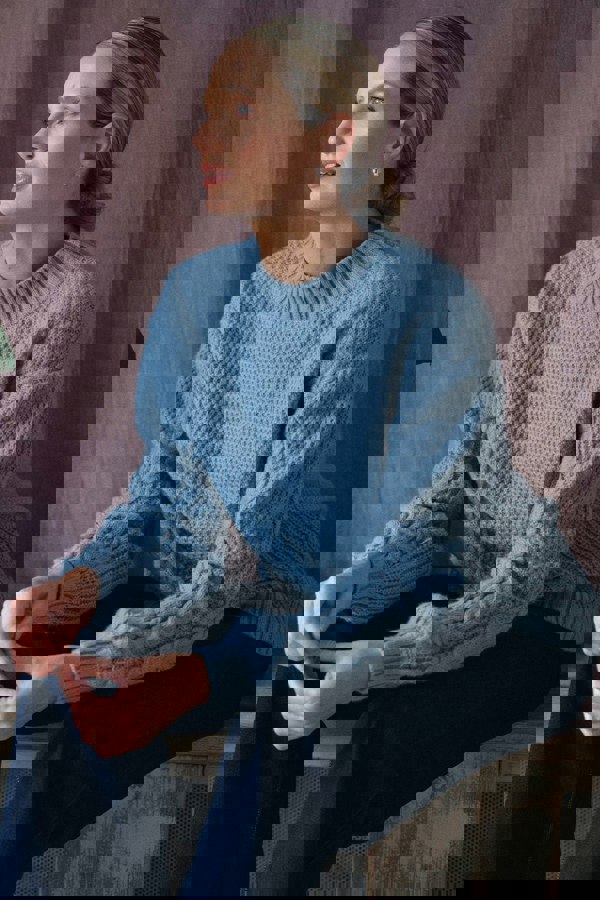 Blue | Chevron Texture Knit High Neck Jumper : Model is 5'10"/178 cm and wears UK10/EU38/US6/AUS10