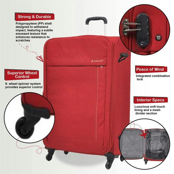 Snowball Lightweight Soft Casing Cabin Suitcase 8 Wheel Luggage Travel
