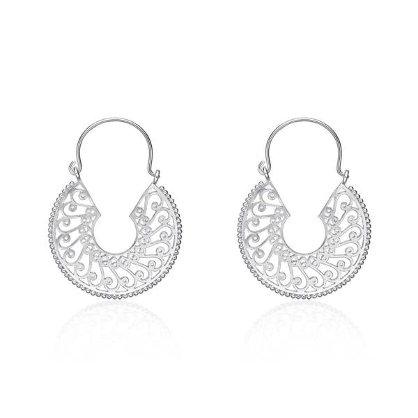 925 Sterling Silver Large Ethnic Tribal Hoop Earrings for Women - namana.london